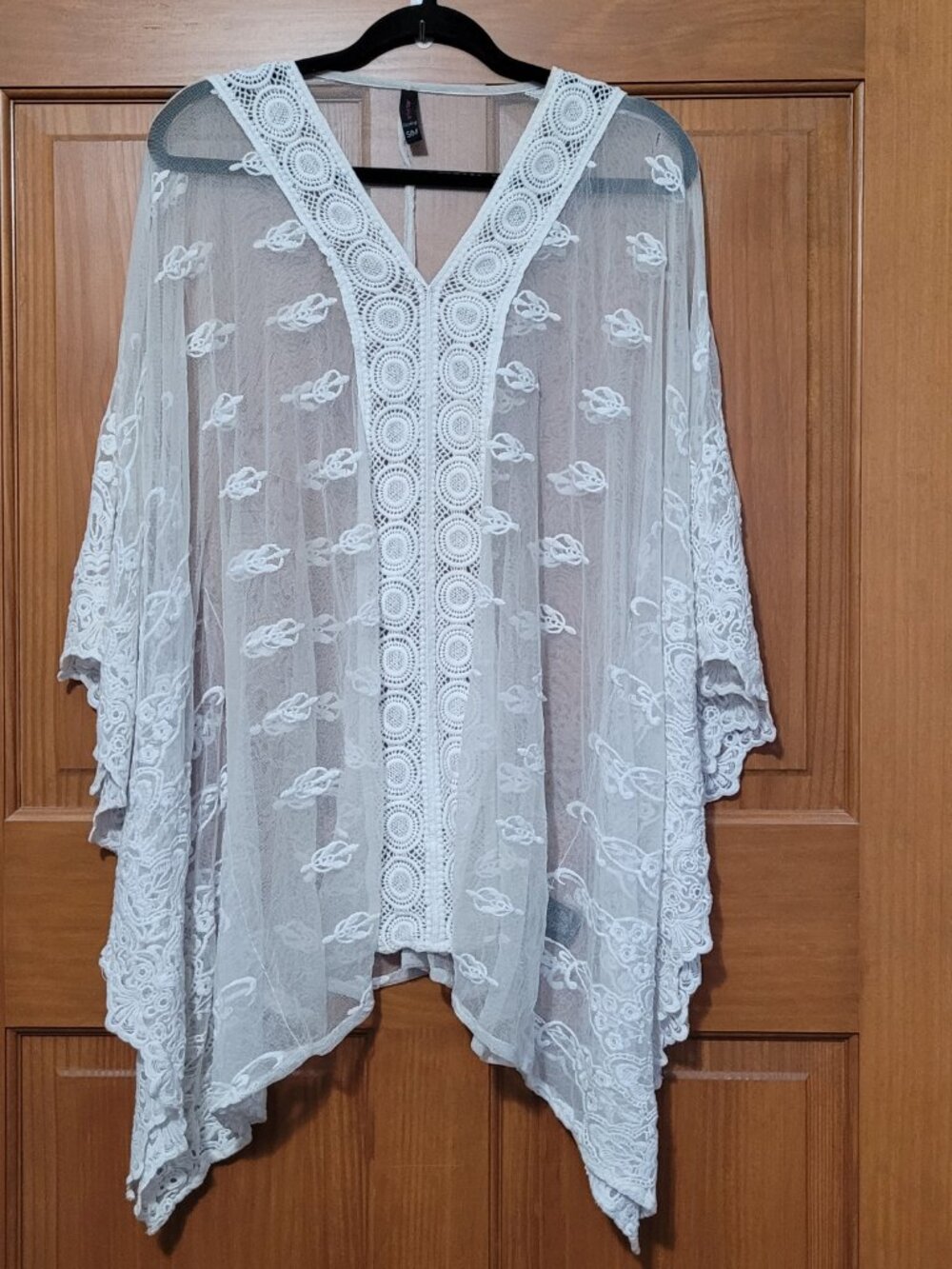 Mesh Crochet Womens S Coverup Poncho Boho Flowy Delicate Beachy Flawed - Picture 2 of 10
